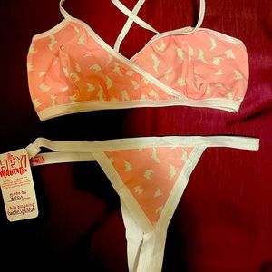 Handmade matching set - Hey Mavens! Pink Bat Wrap Bralette and Thong Set Medium